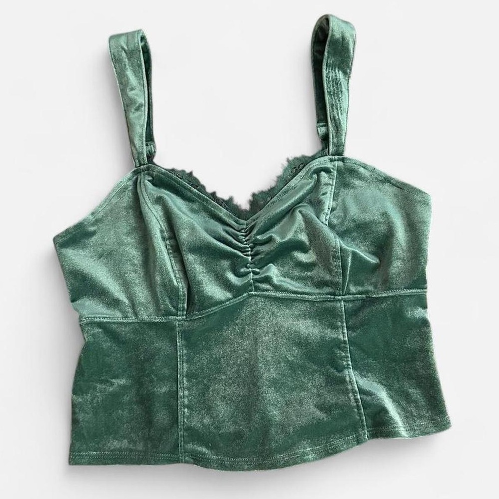 Abercrombie & Fitch Velvet Velour Green Corset Crop Top Size XS